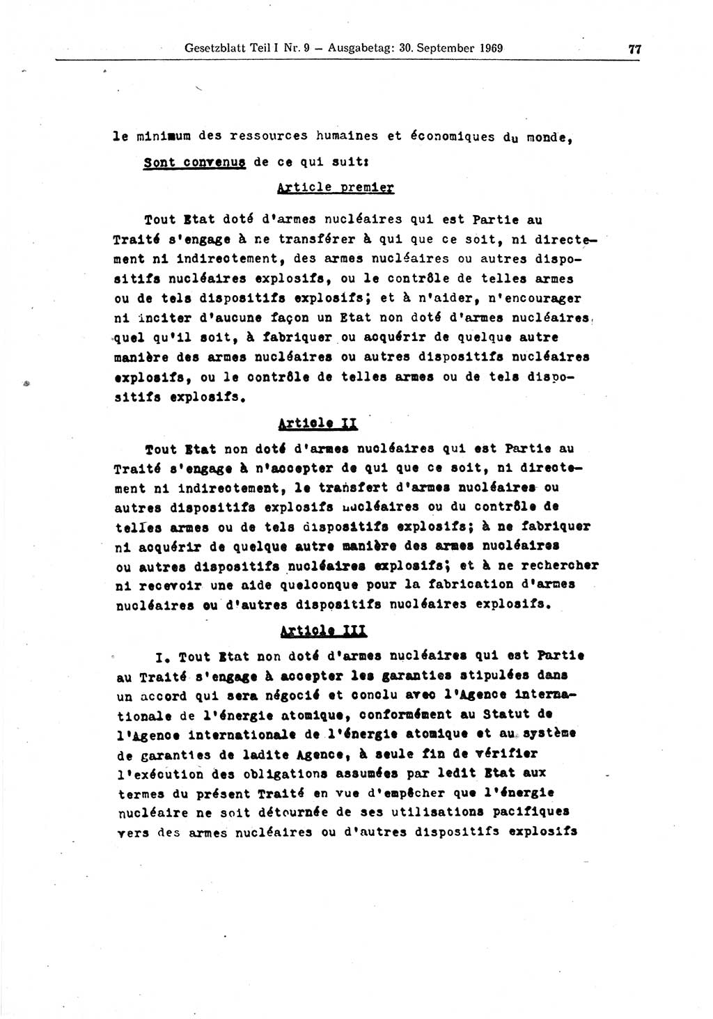 Gesetzblatt (GBl.) der Deutschen Demokratischen Republik (DDR) Teil Ⅰ 1969, Seite 77 (GBl. DDR Ⅰ 1969, S. 77)