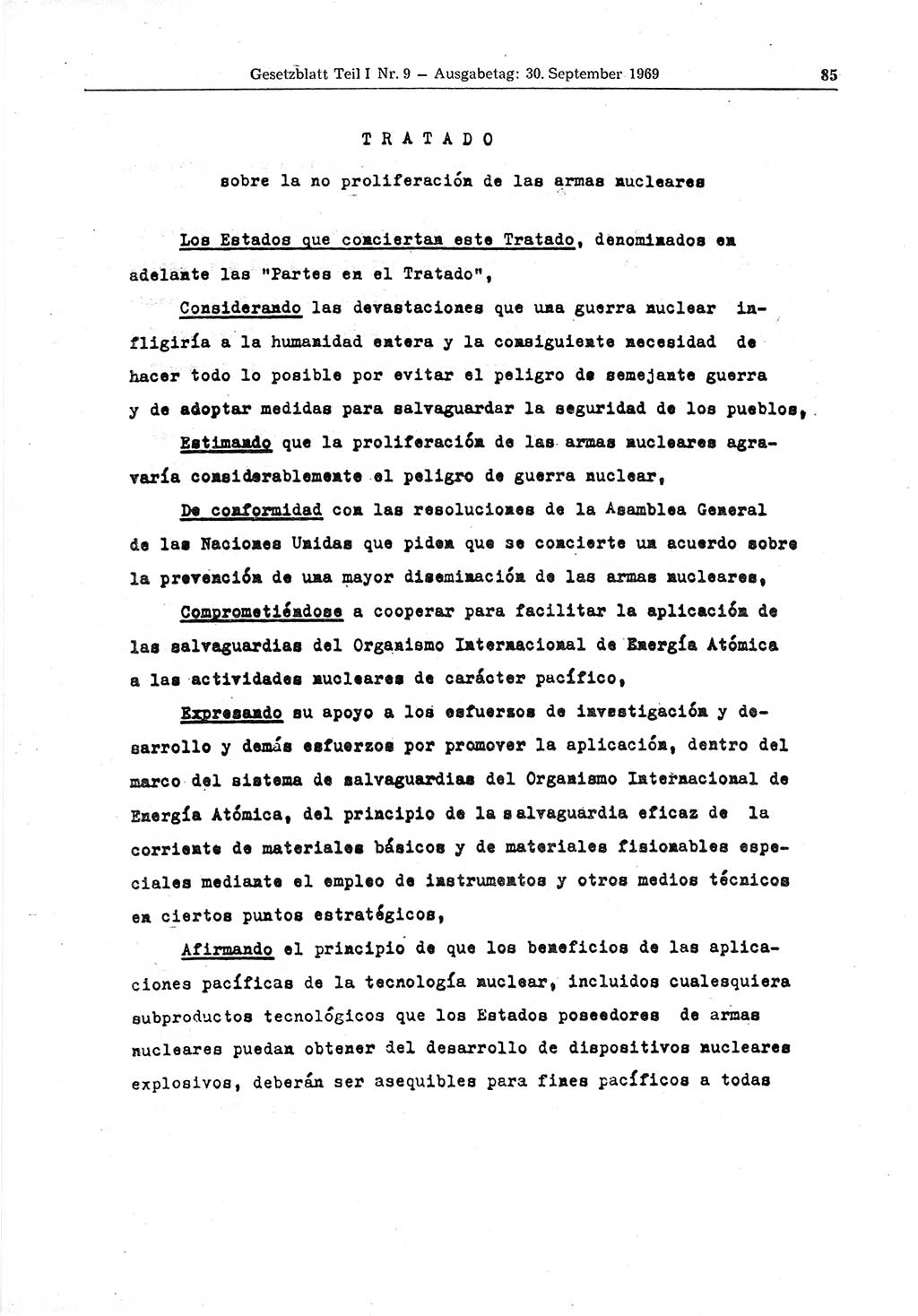 Gesetzblatt (GBl.) der Deutschen Demokratischen Republik (DDR) Teil Ⅰ 1969, Seite 85 (GBl. DDR Ⅰ 1969, S. 85)