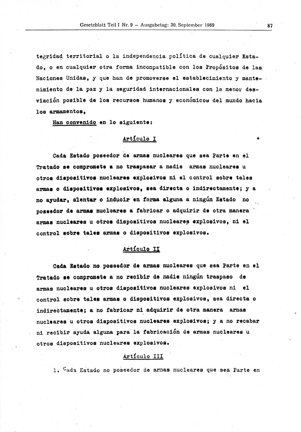 Gesetzblatt (GBl.) der Deutschen Demokratischen Republik (DDR) Teil Ⅰ 1969, Seite 87 (GBl. DDR Ⅰ 1969, S. 87)