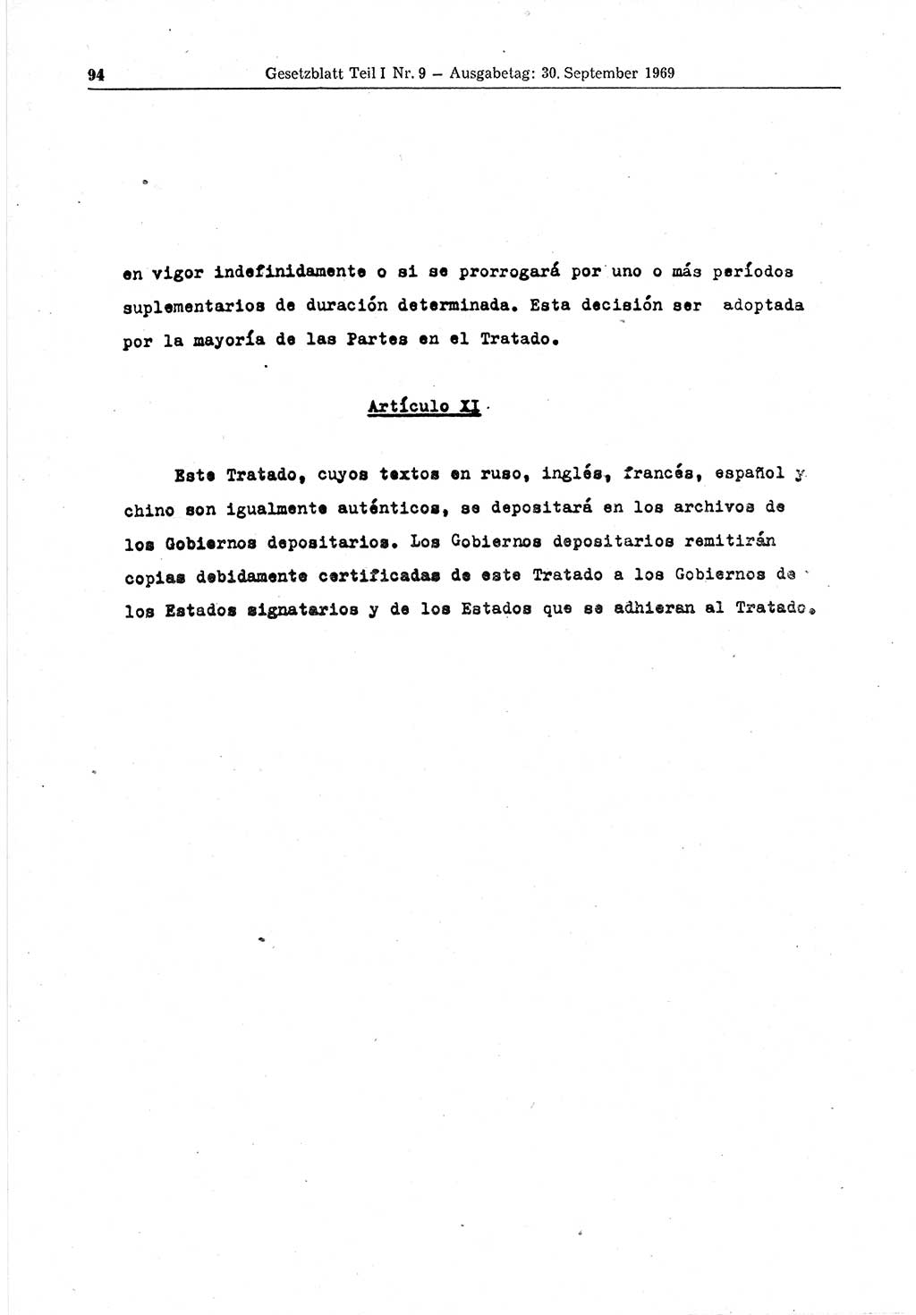 Gesetzblatt (GBl.) der Deutschen Demokratischen Republik (DDR) Teil Ⅰ 1969, Seite 94 (GBl. DDR Ⅰ 1969, S. 94)