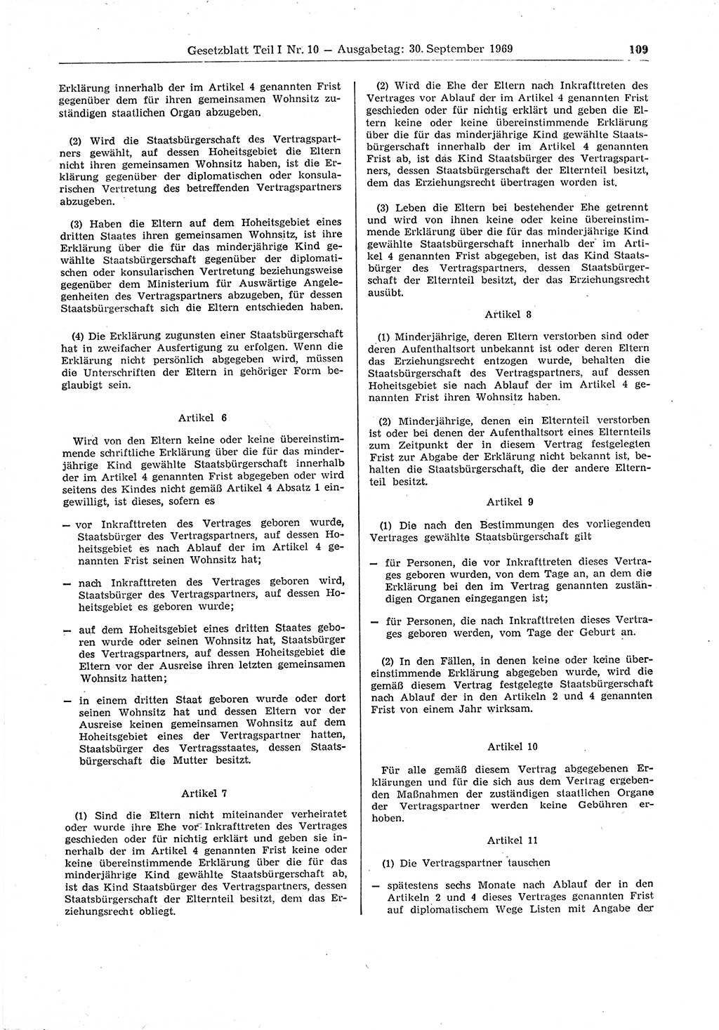 Gesetzblatt (GBl.) der Deutschen Demokratischen Republik (DDR) Teil Ⅰ 1969, Seite 109 (GBl. DDR Ⅰ 1969, S. 109)