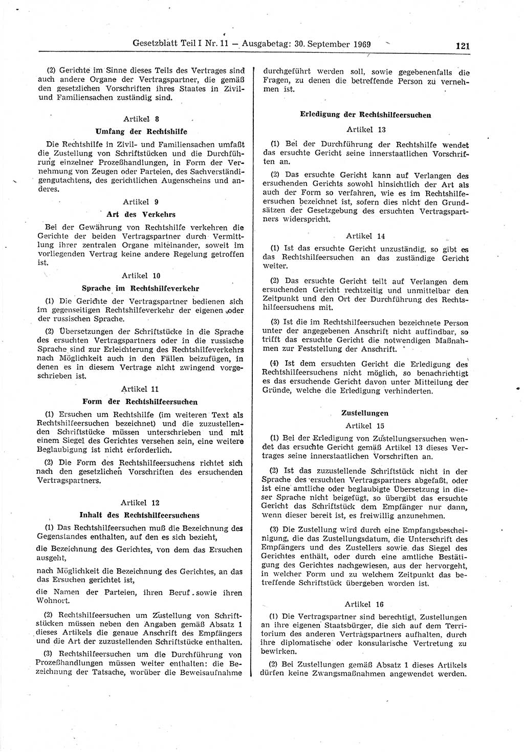 Gesetzblatt (GBl.) der Deutschen Demokratischen Republik (DDR) Teil Ⅰ 1969, Seite 121 (GBl. DDR Ⅰ 1969, S. 121)