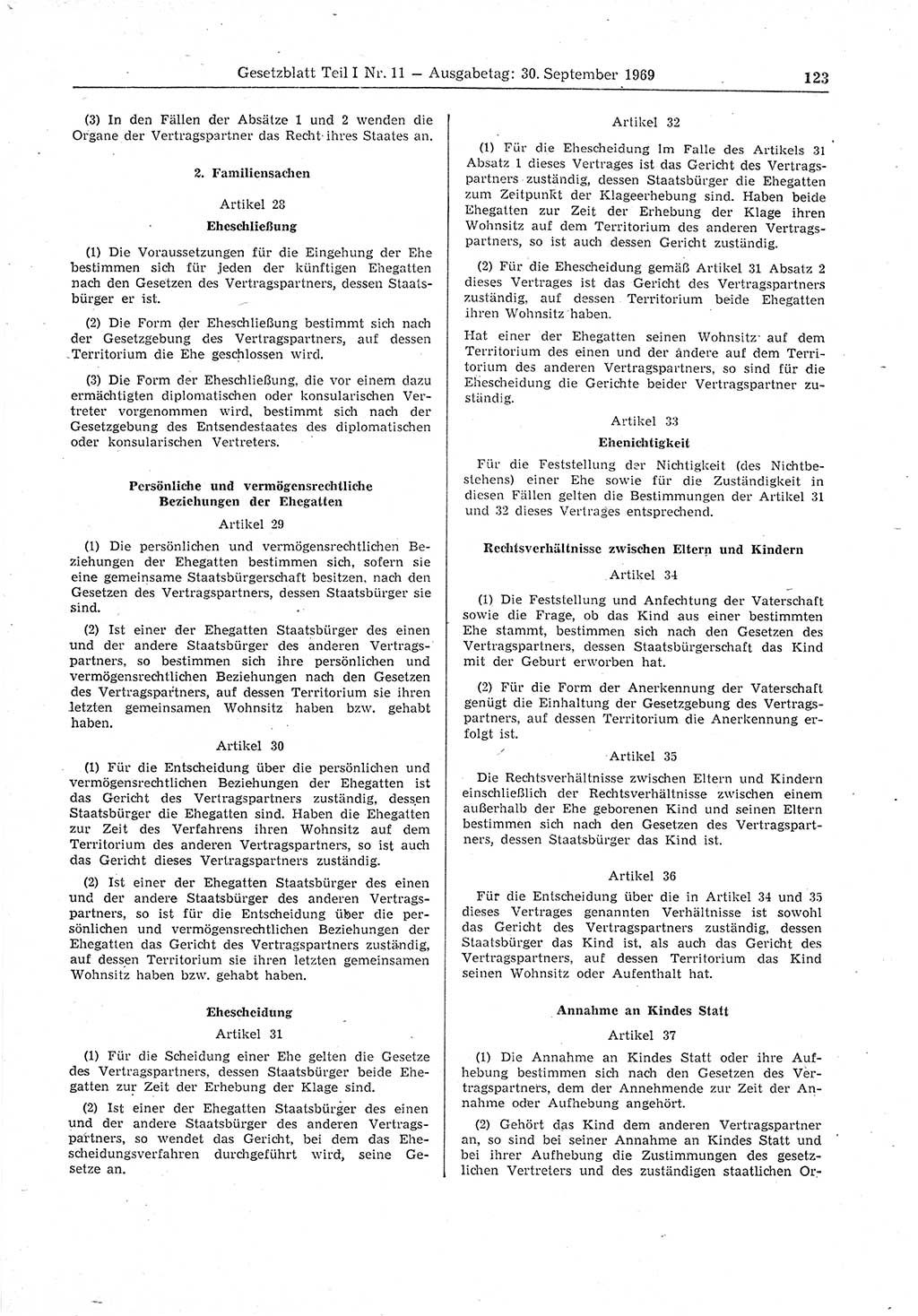 Gesetzblatt (GBl.) der Deutschen Demokratischen Republik (DDR) Teil Ⅰ 1969, Seite 123 (GBl. DDR Ⅰ 1969, S. 123)