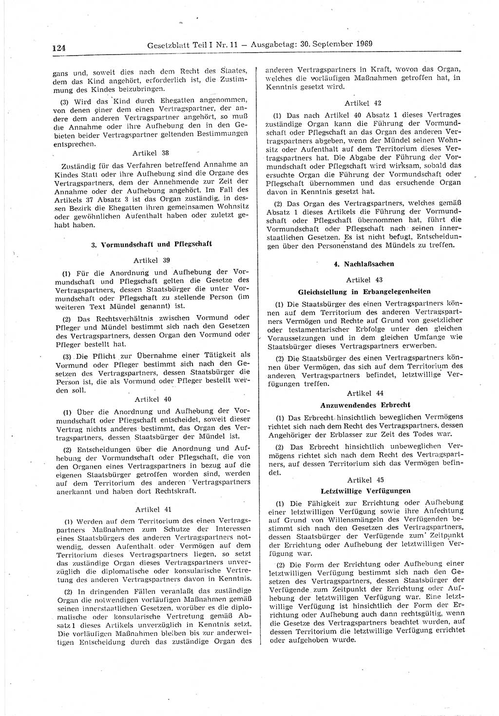 Gesetzblatt (GBl.) der Deutschen Demokratischen Republik (DDR) Teil Ⅰ 1969, Seite 124 (GBl. DDR Ⅰ 1969, S. 124)