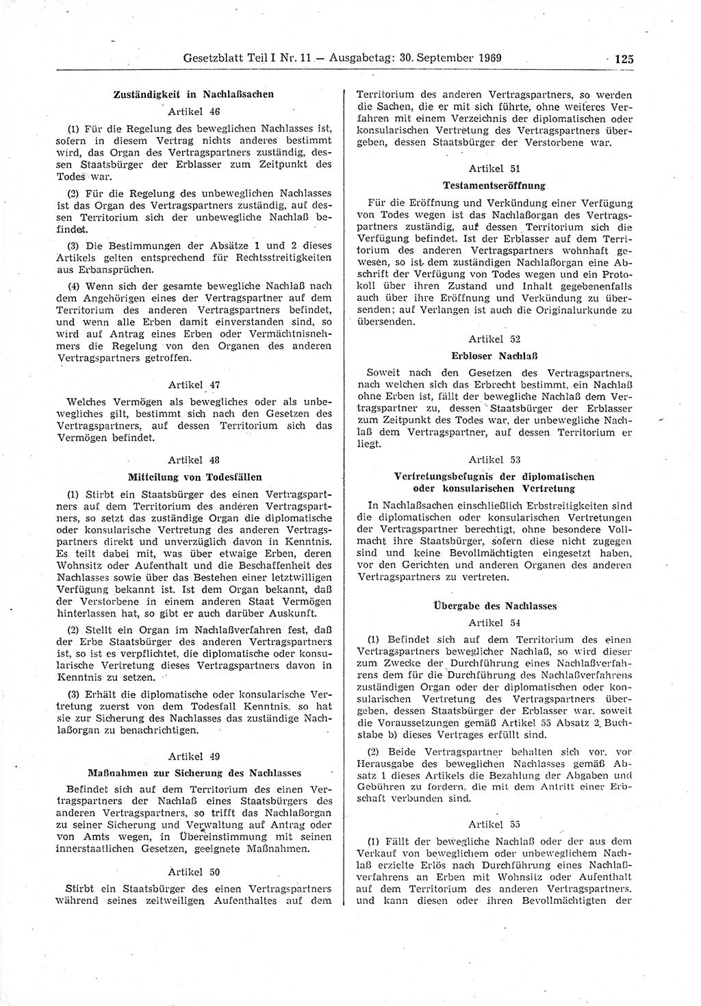 Gesetzblatt (GBl.) der Deutschen Demokratischen Republik (DDR) Teil Ⅰ 1969, Seite 125 (GBl. DDR Ⅰ 1969, S. 125)