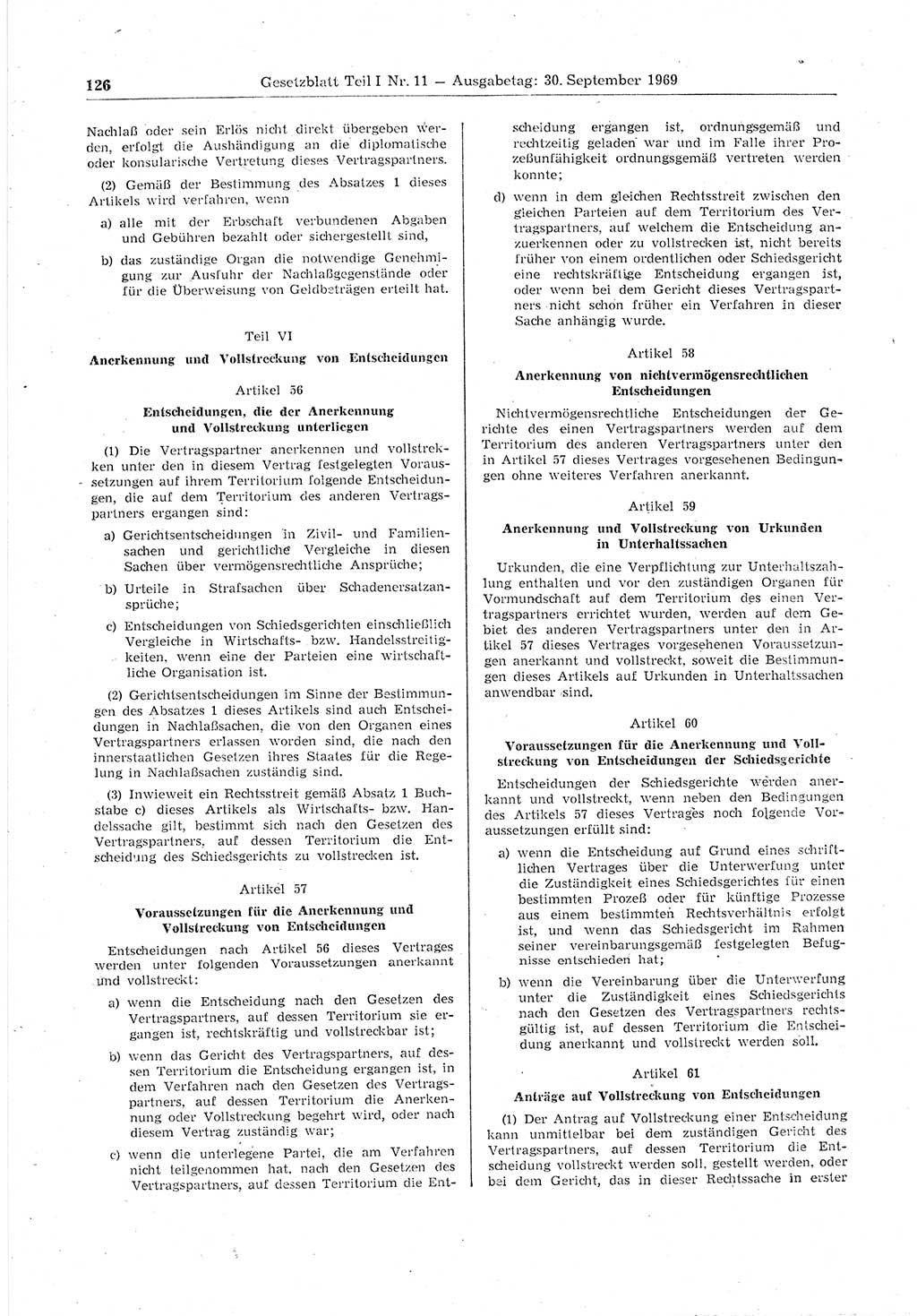 Gesetzblatt (GBl.) der Deutschen Demokratischen Republik (DDR) Teil Ⅰ 1969, Seite 126 (GBl. DDR Ⅰ 1969, S. 126)