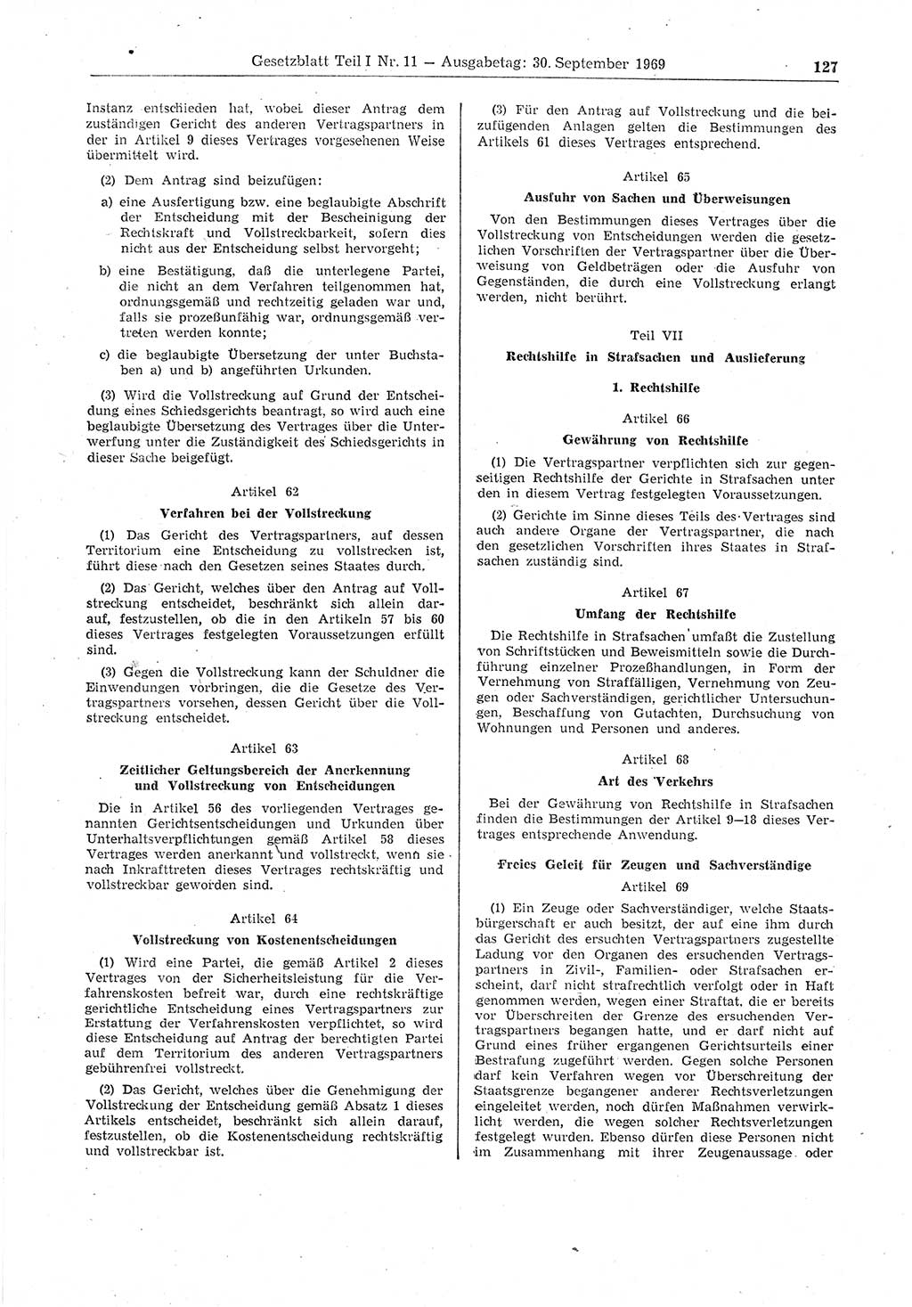 Gesetzblatt (GBl.) der Deutschen Demokratischen Republik (DDR) Teil Ⅰ 1969, Seite 127 (GBl. DDR Ⅰ 1969, S. 127)