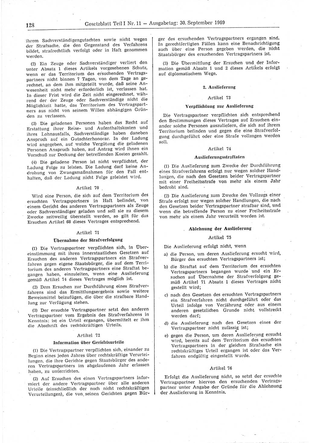 Gesetzblatt (GBl.) der Deutschen Demokratischen Republik (DDR) Teil Ⅰ 1969, Seite 128 (GBl. DDR Ⅰ 1969, S. 128)