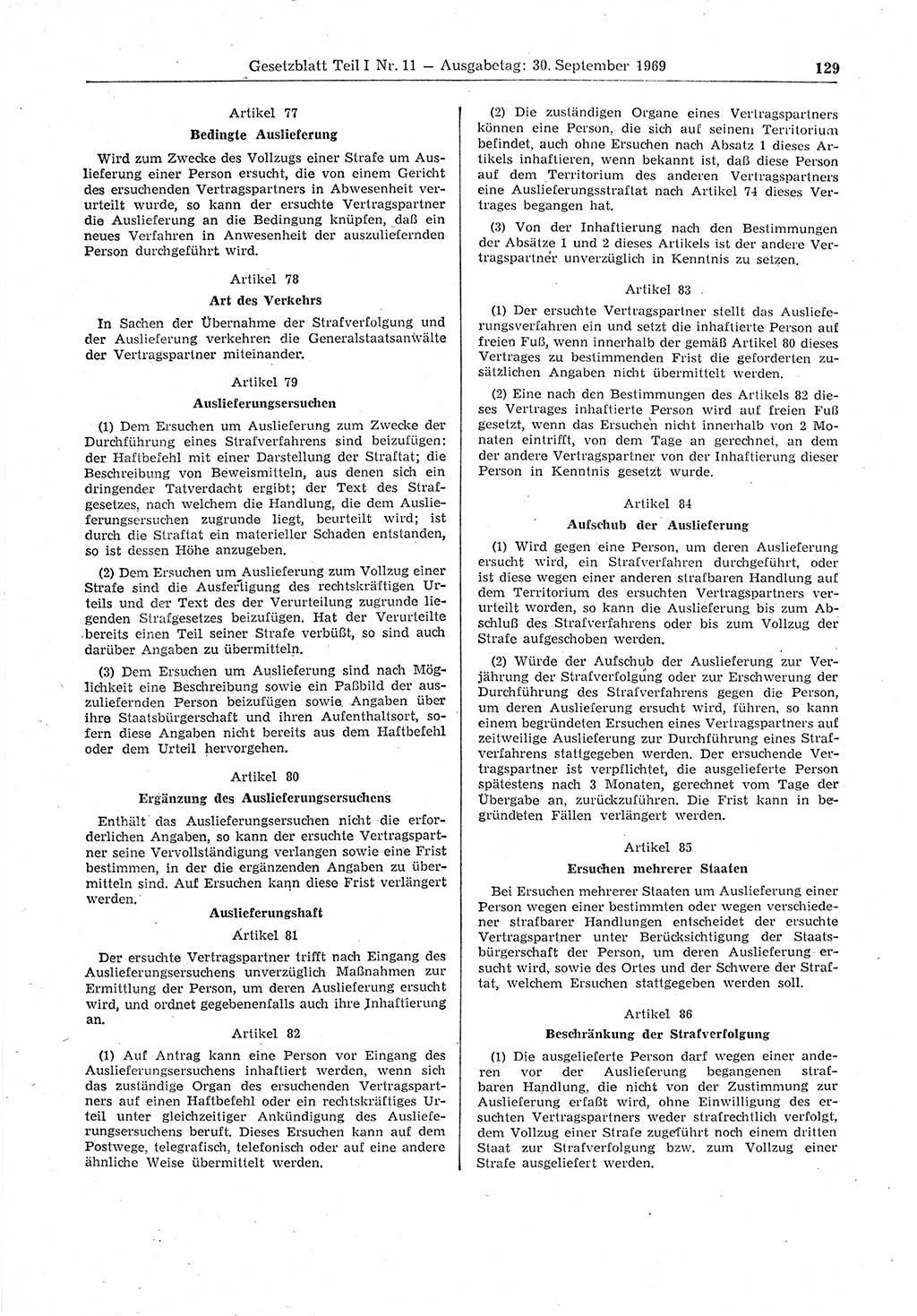 Gesetzblatt (GBl.) der Deutschen Demokratischen Republik (DDR) Teil Ⅰ 1969, Seite 129 (GBl. DDR Ⅰ 1969, S. 129)