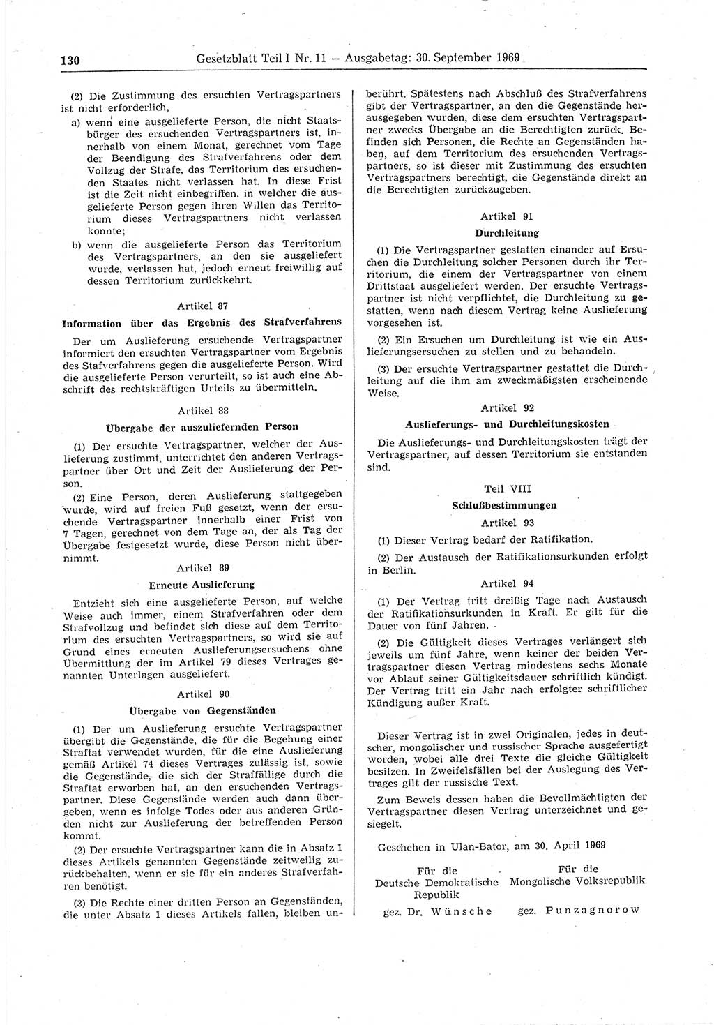 Gesetzblatt (GBl.) der Deutschen Demokratischen Republik (DDR) Teil Ⅰ 1969, Seite 130 (GBl. DDR Ⅰ 1969, S. 130)