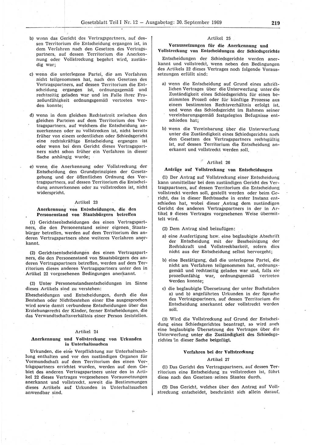 Gesetzblatt (GBl.) der Deutschen Demokratischen Republik (DDR) Teil Ⅰ 1969, Seite 219 (GBl. DDR Ⅰ 1969, S. 219)