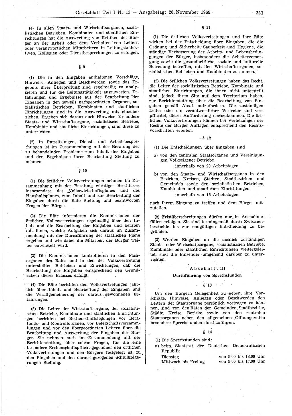 Gesetzblatt (GBl.) der Deutschen Demokratischen Republik (DDR) Teil Ⅰ 1969, Seite 241 (GBl. DDR Ⅰ 1969, S. 241)