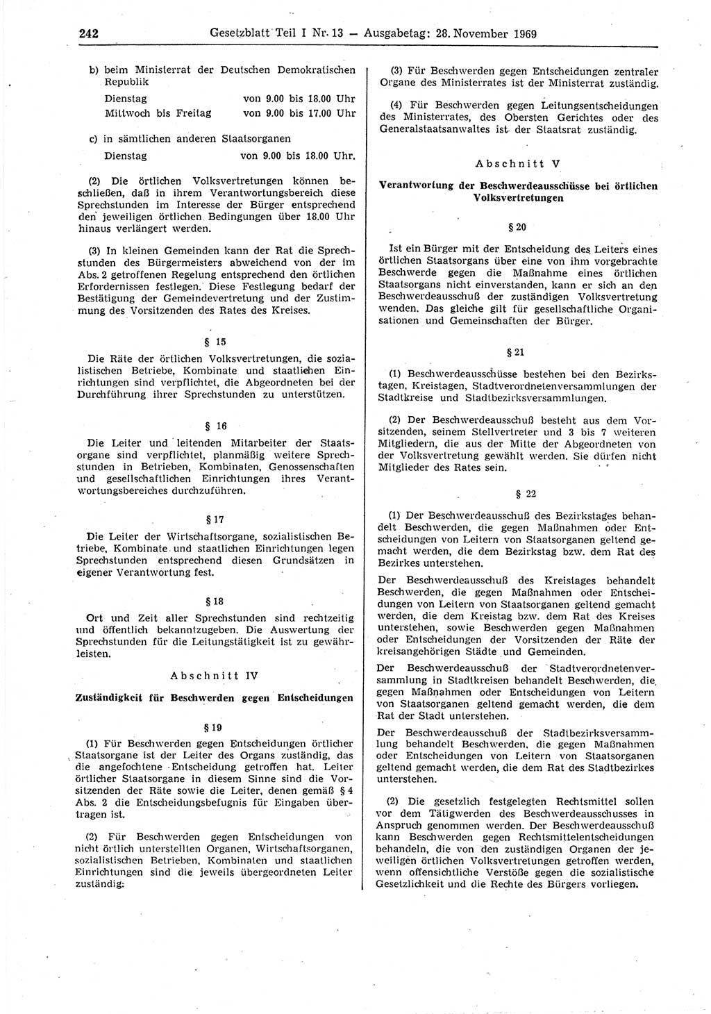 Gesetzblatt (GBl.) der Deutschen Demokratischen Republik (DDR) Teil Ⅰ 1969, Seite 242 (GBl. DDR Ⅰ 1969, S. 242)