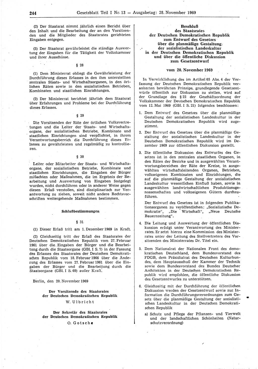 Gesetzblatt (GBl.) der Deutschen Demokratischen Republik (DDR) Teil Ⅰ 1969, Seite 244 (GBl. DDR Ⅰ 1969, S. 244)