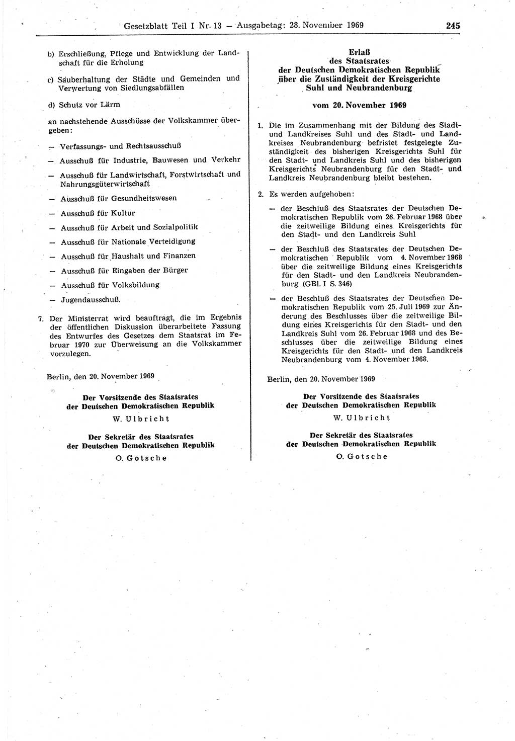 Gesetzblatt (GBl.) der Deutschen Demokratischen Republik (DDR) Teil Ⅰ 1969, Seite 245 (GBl. DDR Ⅰ 1969, S. 245)