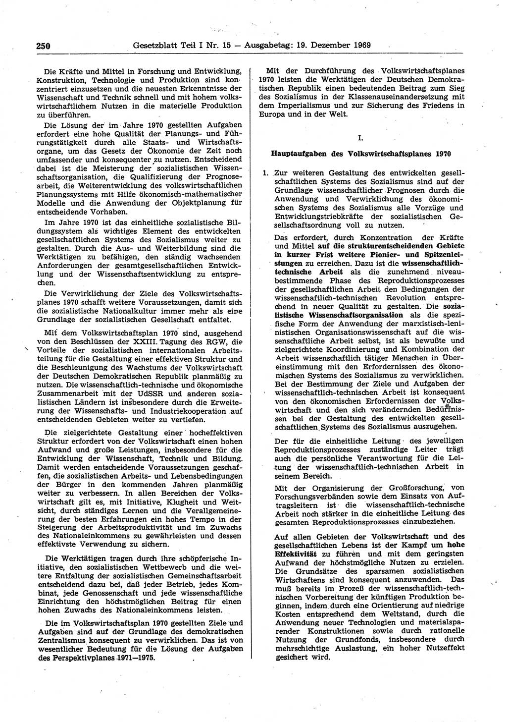 Gesetzblatt (GBl.) der Deutschen Demokratischen Republik (DDR) Teil Ⅰ 1969, Seite 250 (GBl. DDR Ⅰ 1969, S. 250)