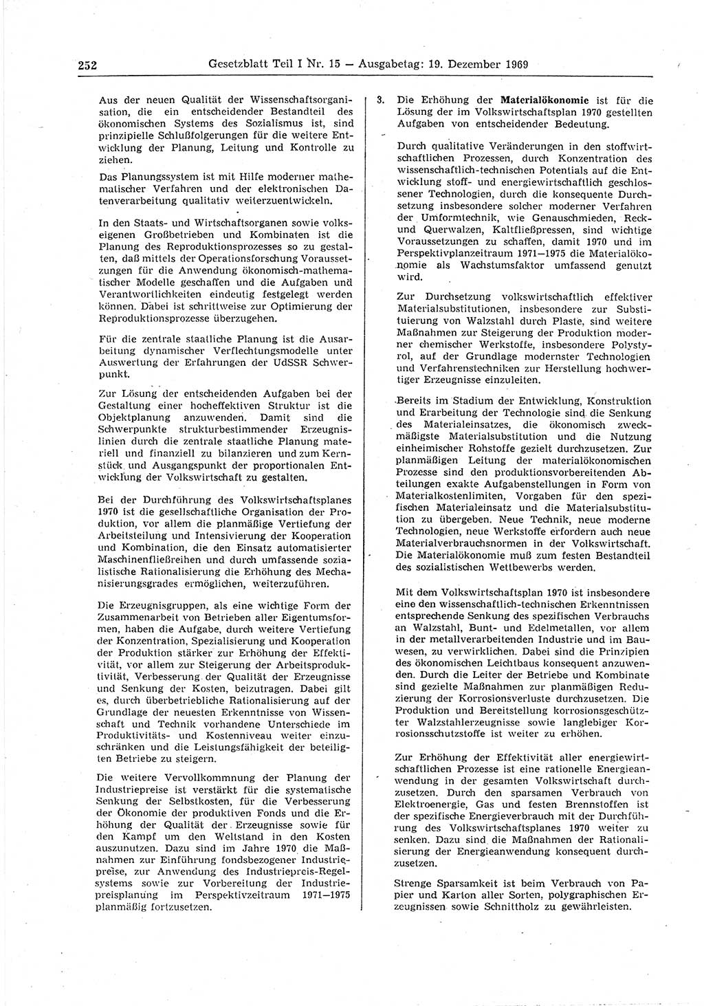 Gesetzblatt (GBl.) der Deutschen Demokratischen Republik (DDR) Teil Ⅰ 1969, Seite 252 (GBl. DDR Ⅰ 1969, S. 252)