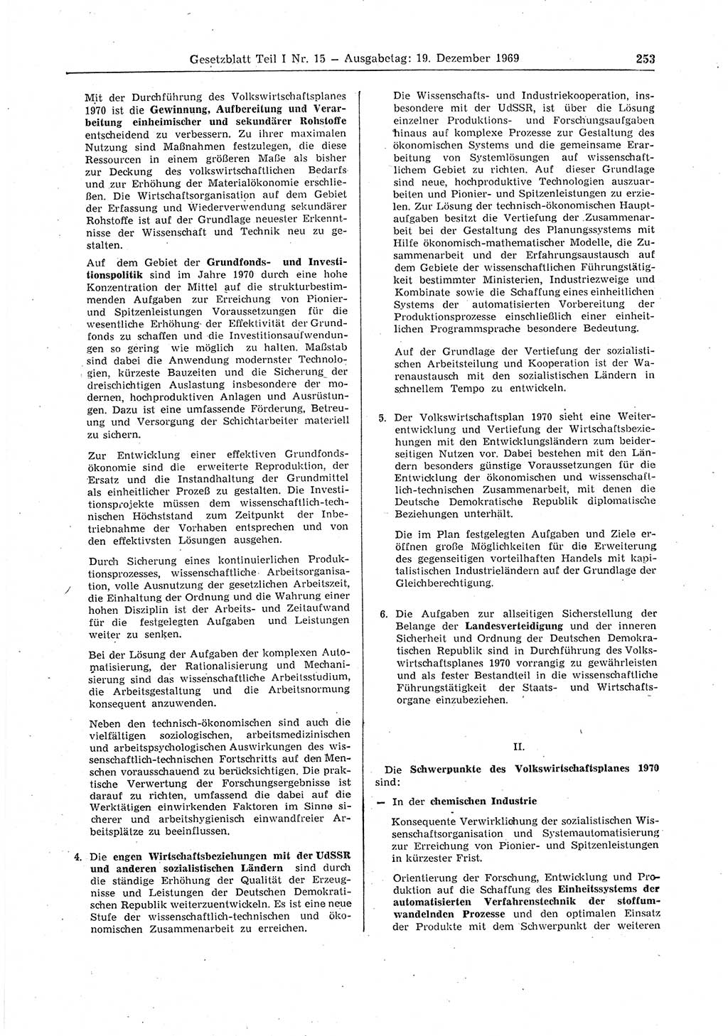 Gesetzblatt (GBl.) der Deutschen Demokratischen Republik (DDR) Teil Ⅰ 1969, Seite 253 (GBl. DDR Ⅰ 1969, S. 253)