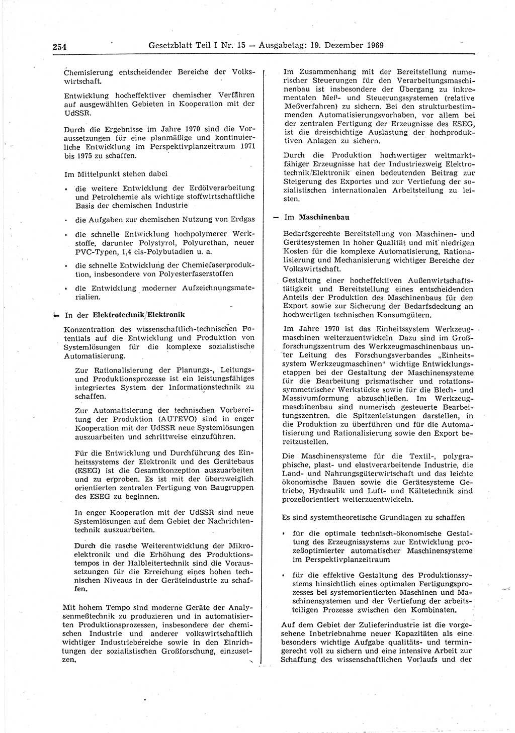 Gesetzblatt (GBl.) der Deutschen Demokratischen Republik (DDR) Teil Ⅰ 1969, Seite 254 (GBl. DDR Ⅰ 1969, S. 254)