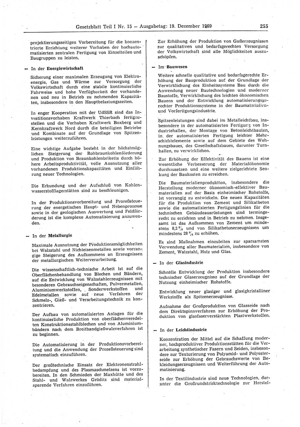 Gesetzblatt (GBl.) der Deutschen Demokratischen Republik (DDR) Teil Ⅰ 1969, Seite 255 (GBl. DDR Ⅰ 1969, S. 255)