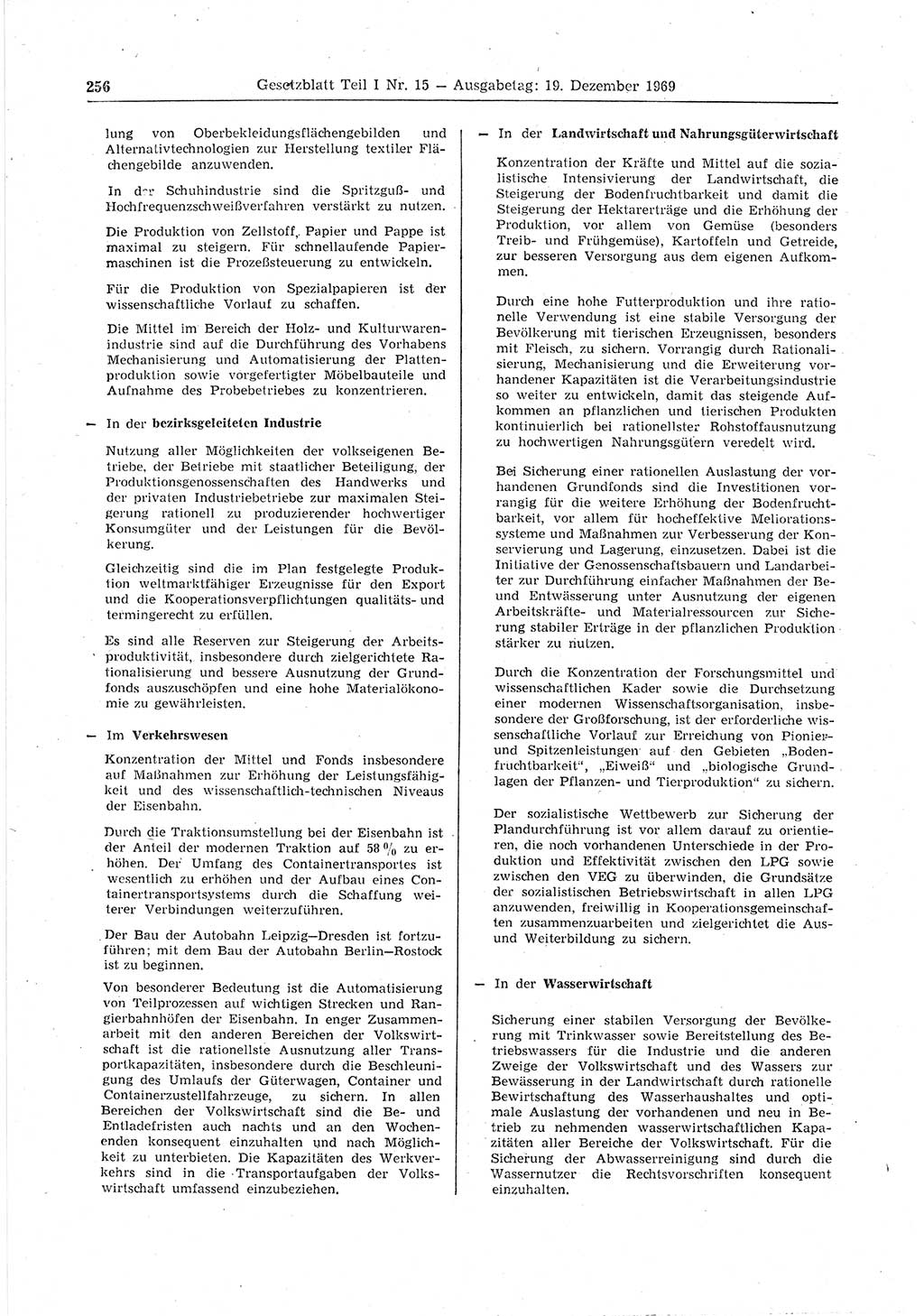 Gesetzblatt (GBl.) der Deutschen Demokratischen Republik (DDR) Teil Ⅰ 1969, Seite 256 (GBl. DDR Ⅰ 1969, S. 256)