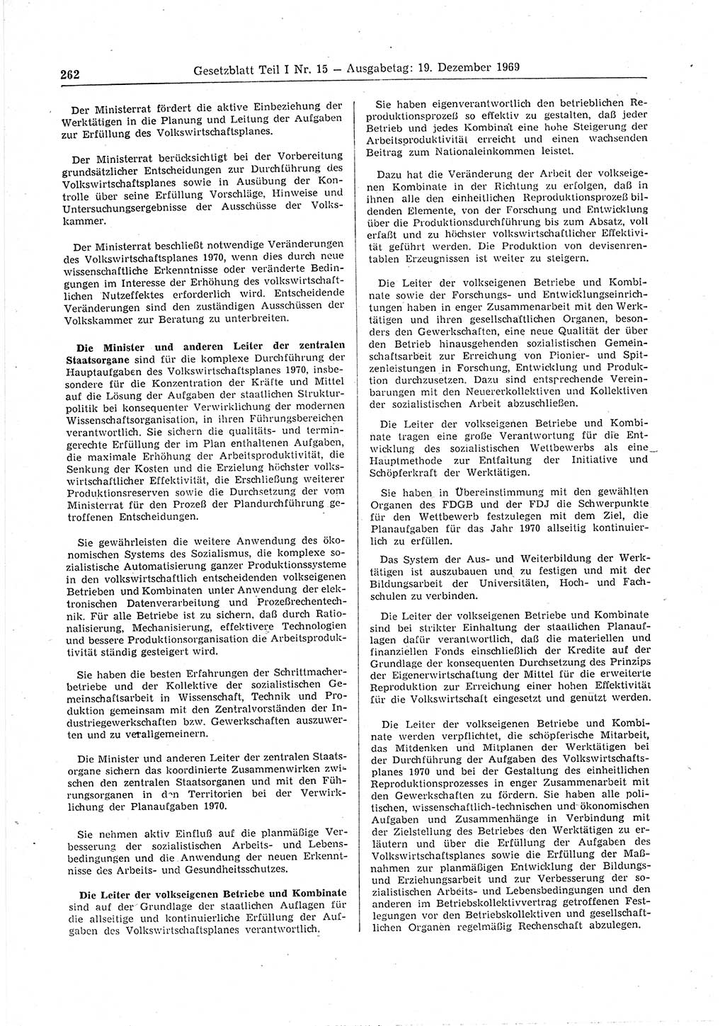 Gesetzblatt (GBl.) der Deutschen Demokratischen Republik (DDR) Teil Ⅰ 1969, Seite 262 (GBl. DDR Ⅰ 1969, S. 262)