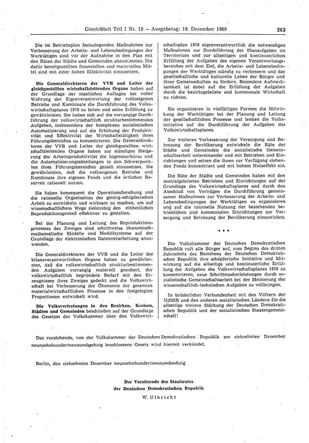 Gesetzblatt (GBl.) der Deutschen Demokratischen Republik (DDR) Teil Ⅰ 1969, Seite 263 (GBl. DDR Ⅰ 1969, S. 263)