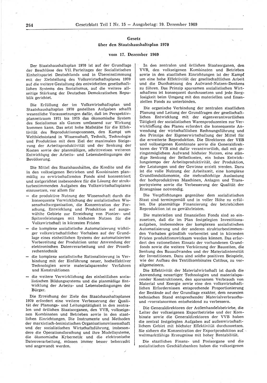 Gesetzblatt (GBl.) der Deutschen Demokratischen Republik (DDR) Teil Ⅰ 1969, Seite 264 (GBl. DDR Ⅰ 1969, S. 264)