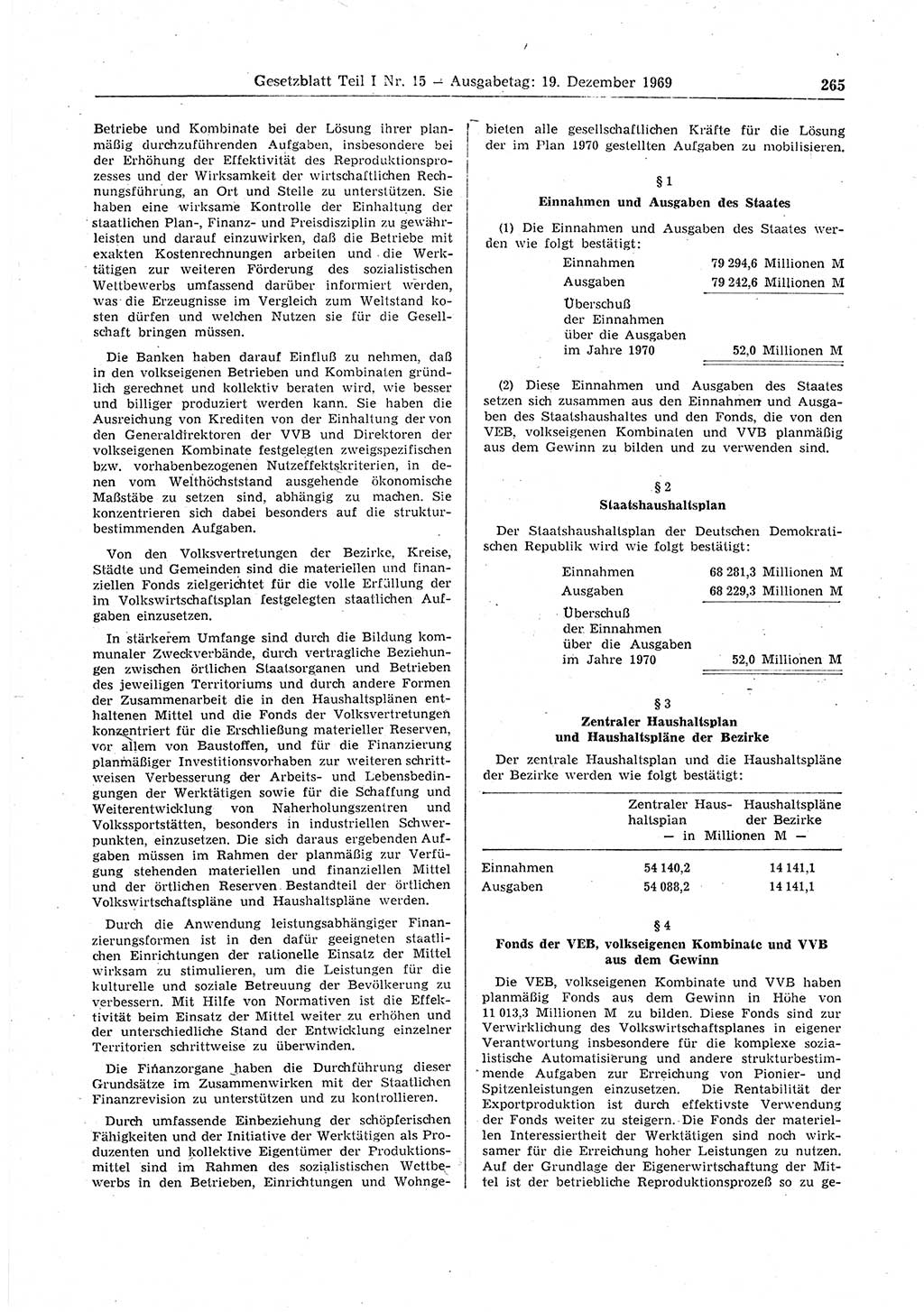 Gesetzblatt (GBl.) der Deutschen Demokratischen Republik (DDR) Teil Ⅰ 1969, Seite 265 (GBl. DDR Ⅰ 1969, S. 265)