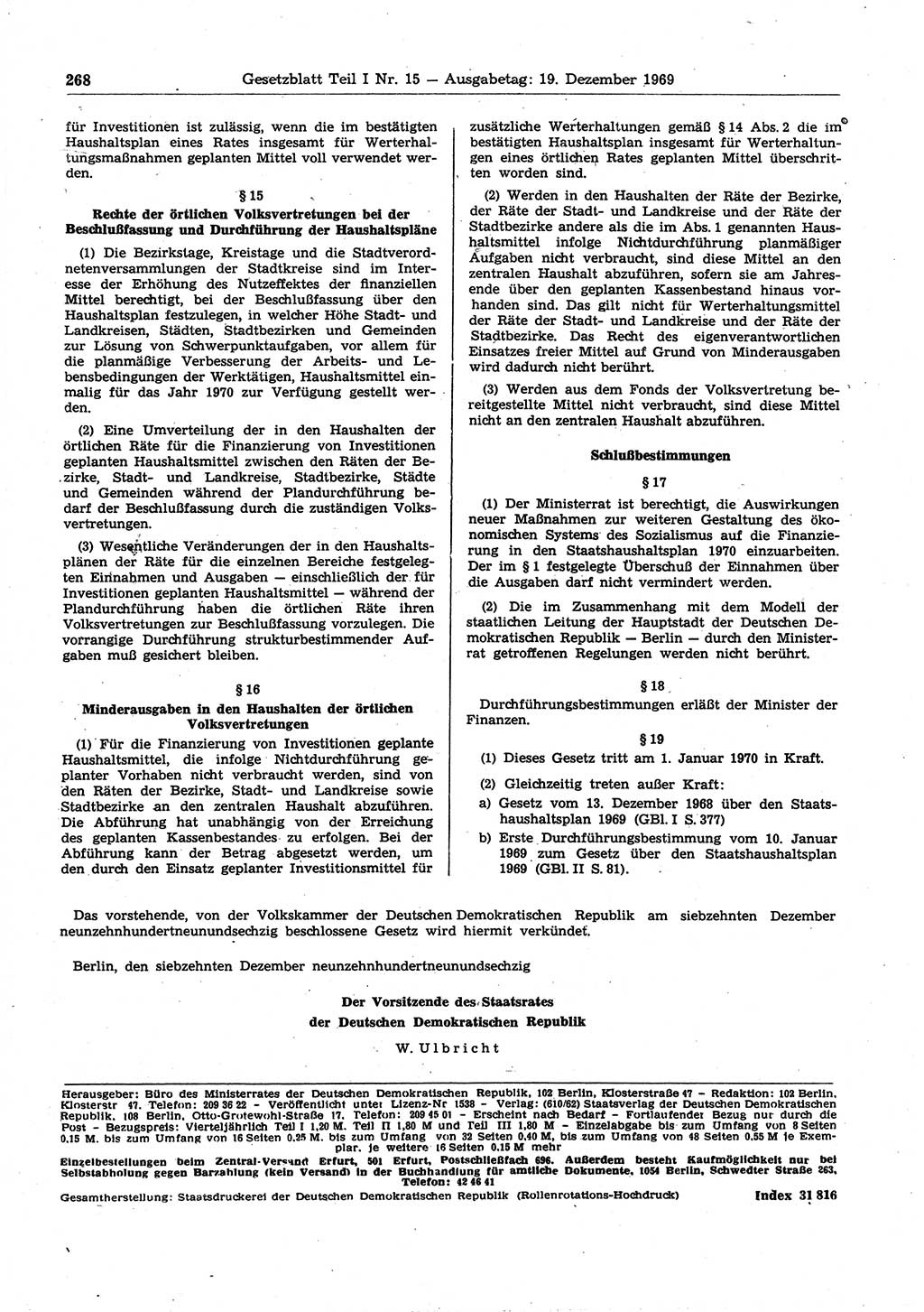 Gesetzblatt (GBl.) der Deutschen Demokratischen Republik (DDR) Teil Ⅰ 1969, Seite 268 (GBl. DDR Ⅰ 1969, S. 268)