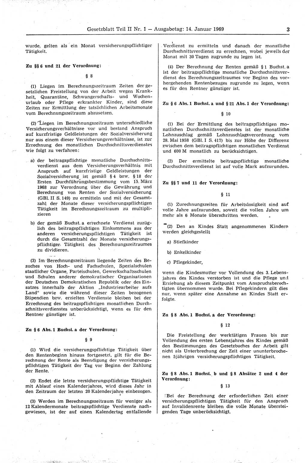 Gesetzblatt (GBl.) der Deutschen Demokratischen Republik (DDR) Teil ⅠⅠ 1969, Seite 3 (GBl. DDR ⅠⅠ 1969, S. 3)