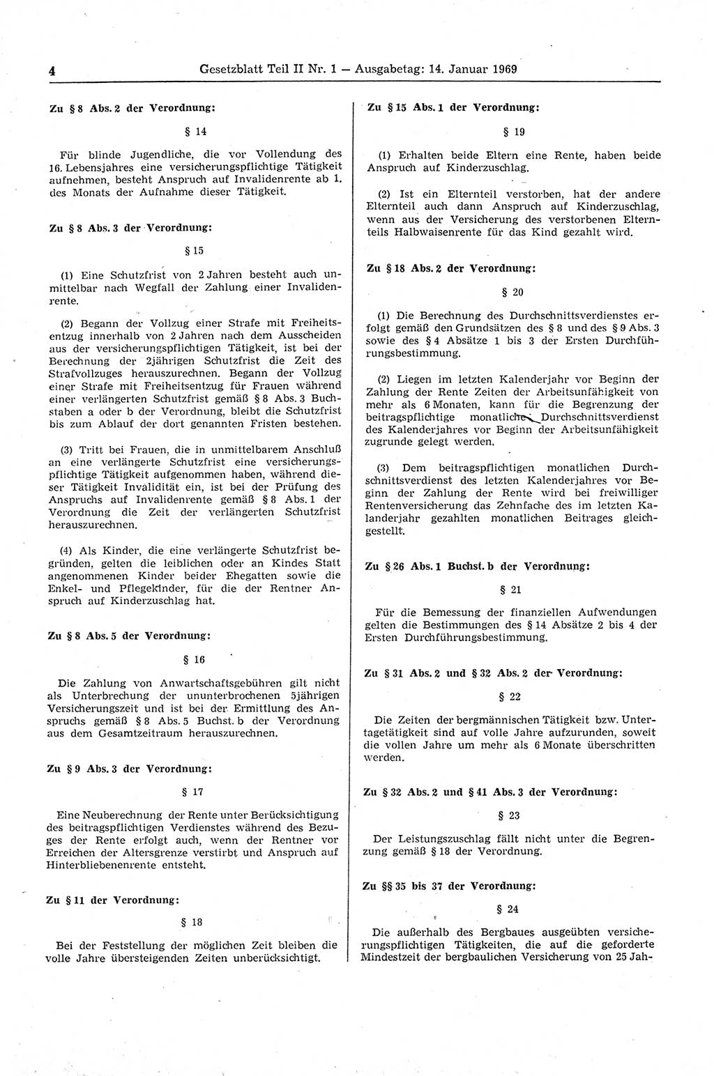 Gesetzblatt (GBl.) der Deutschen Demokratischen Republik (DDR) Teil ⅠⅠ 1969, Seite 4 (GBl. DDR ⅠⅠ 1969, S. 4)