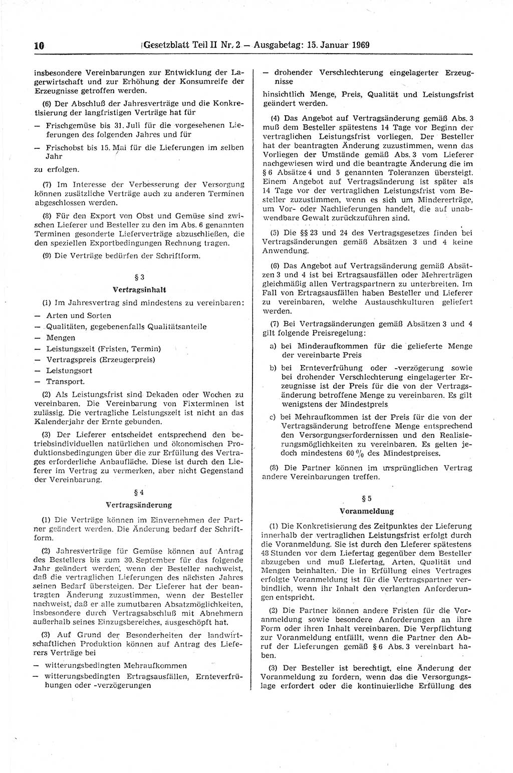 Gesetzblatt (GBl.) der Deutschen Demokratischen Republik (DDR) Teil ⅠⅠ 1969, Seite 10 (GBl. DDR ⅠⅠ 1969, S. 10)