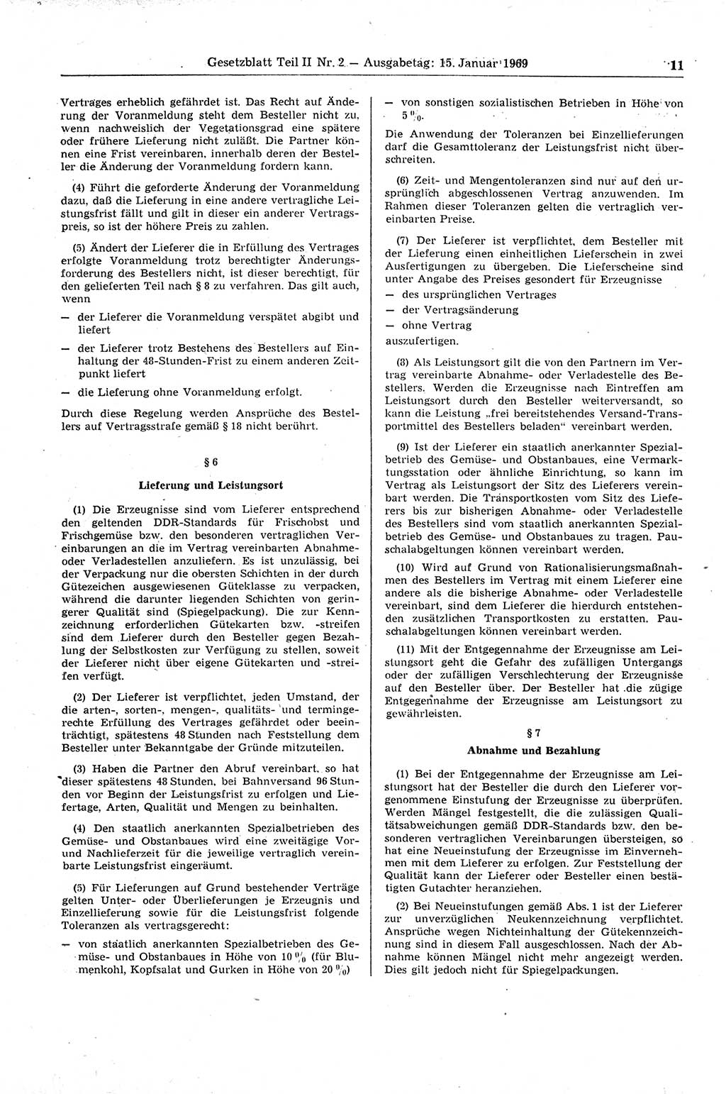 Gesetzblatt (GBl.) der Deutschen Demokratischen Republik (DDR) Teil ⅠⅠ 1969, Seite 11 (GBl. DDR ⅠⅠ 1969, S. 11)