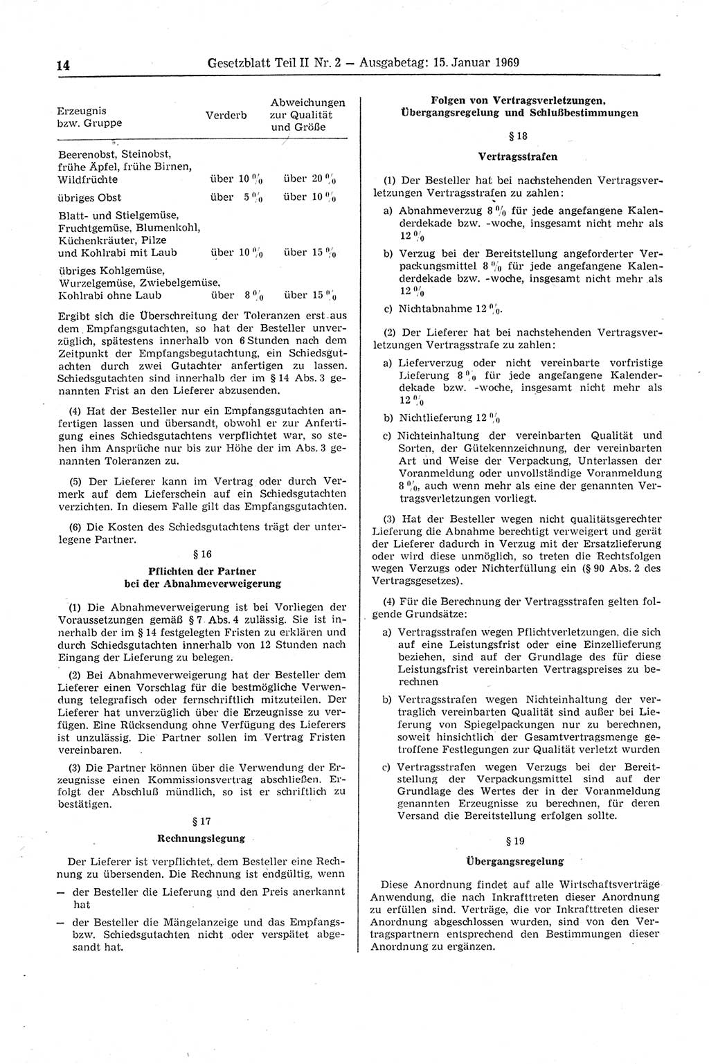 Gesetzblatt (GBl.) der Deutschen Demokratischen Republik (DDR) Teil ⅠⅠ 1969, Seite 14 (GBl. DDR ⅠⅠ 1969, S. 14)