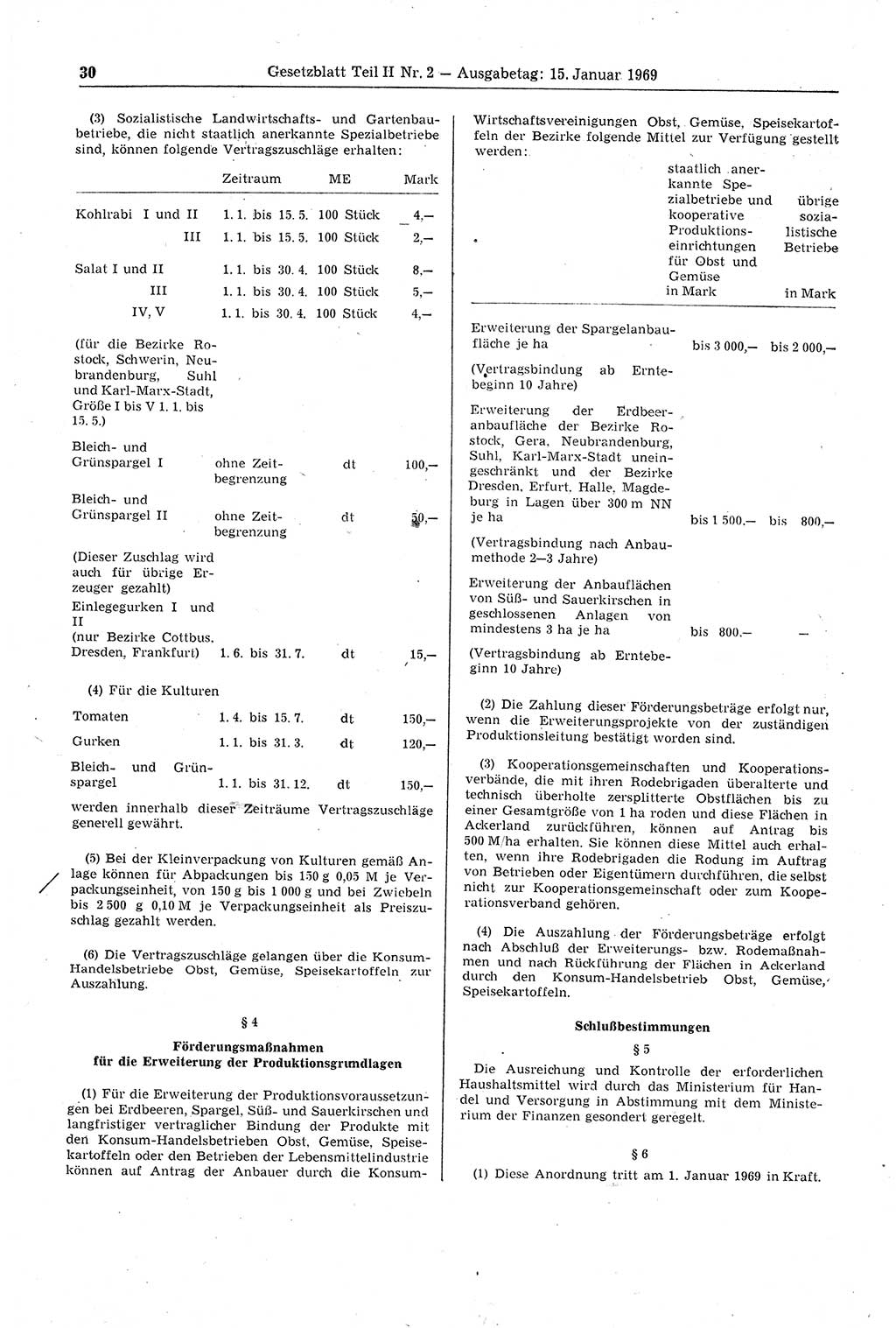 Gesetzblatt (GBl.) der Deutschen Demokratischen Republik (DDR) Teil ⅠⅠ 1969, Seite 30 (GBl. DDR ⅠⅠ 1969, S. 30)