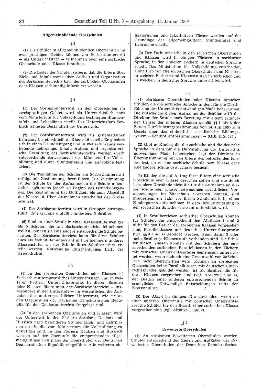 Gesetzblatt (GBl.) der Deutschen Demokratischen Republik (DDR) Teil ⅠⅠ 1969, Seite 34 (GBl. DDR ⅠⅠ 1969, S. 34)