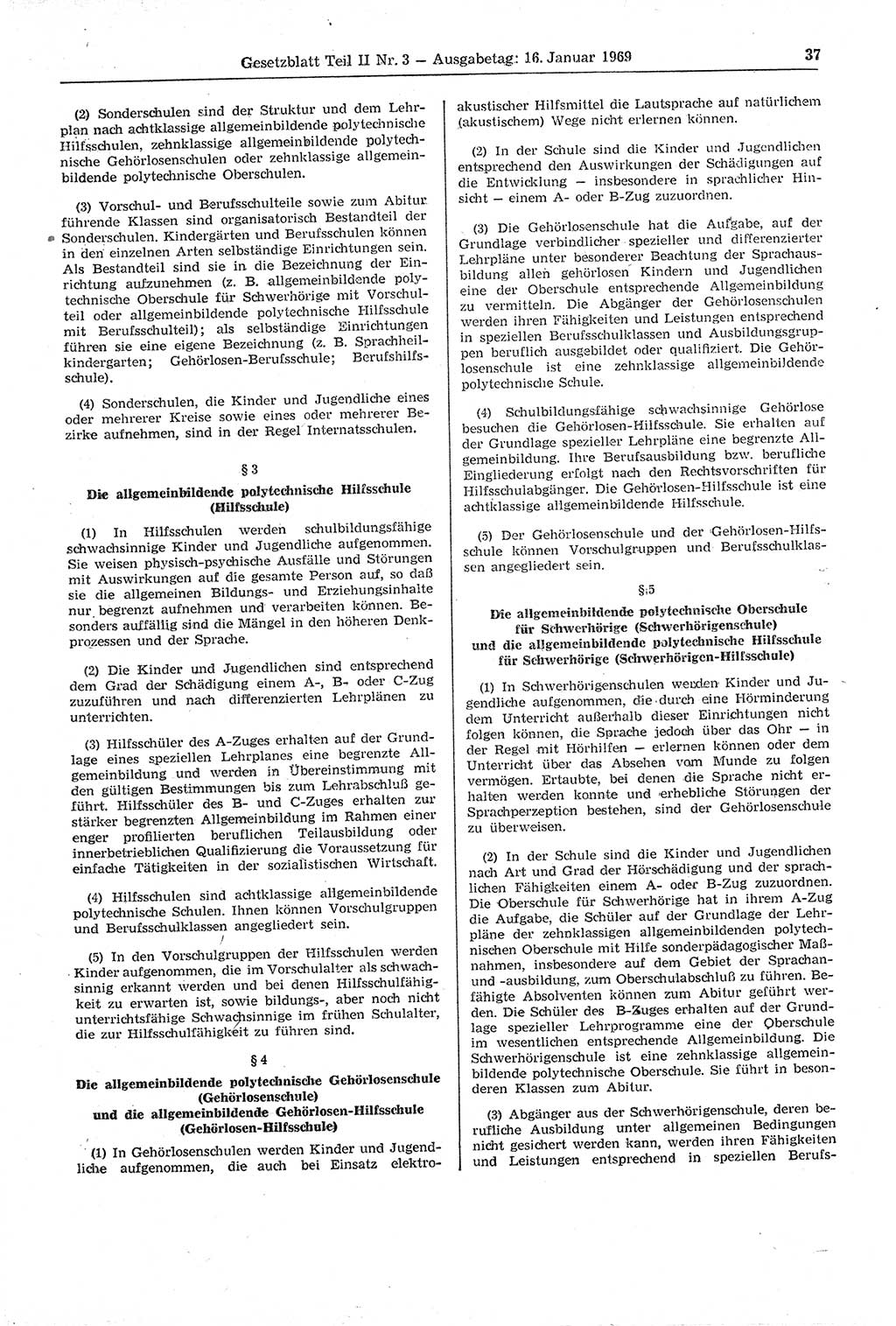 Gesetzblatt (GBl.) der Deutschen Demokratischen Republik (DDR) Teil ⅠⅠ 1969, Seite 37 (GBl. DDR ⅠⅠ 1969, S. 37)