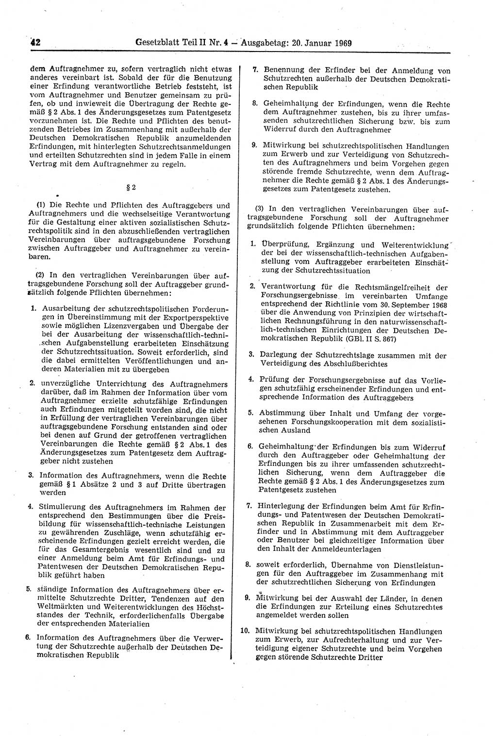Gesetzblatt (GBl.) der Deutschen Demokratischen Republik (DDR) Teil ⅠⅠ 1969, Seite 42 (GBl. DDR ⅠⅠ 1969, S. 42)