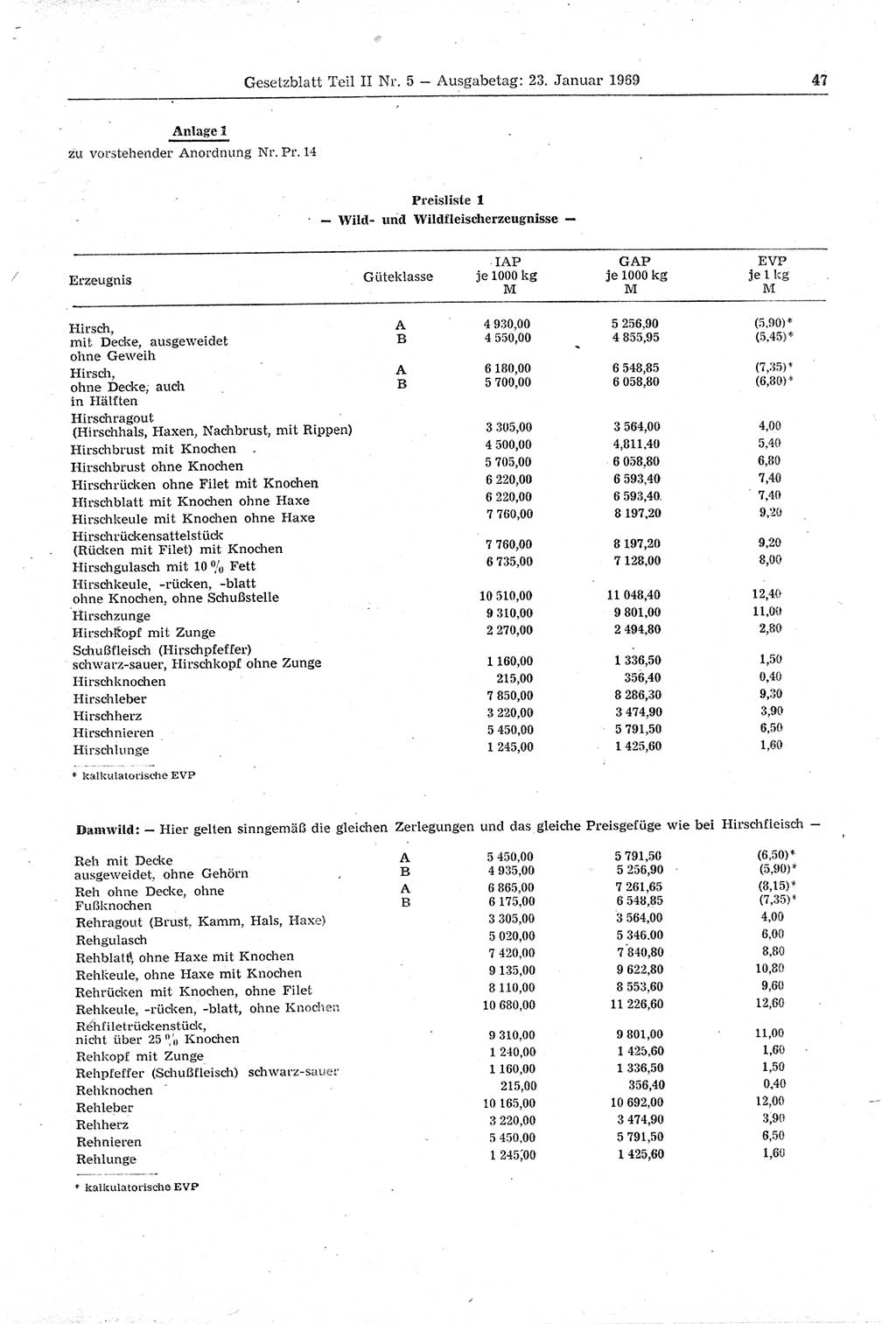 Gesetzblatt (GBl.) der Deutschen Demokratischen Republik (DDR) Teil ⅠⅠ 1969, Seite 47 (GBl. DDR ⅠⅠ 1969, S. 47)