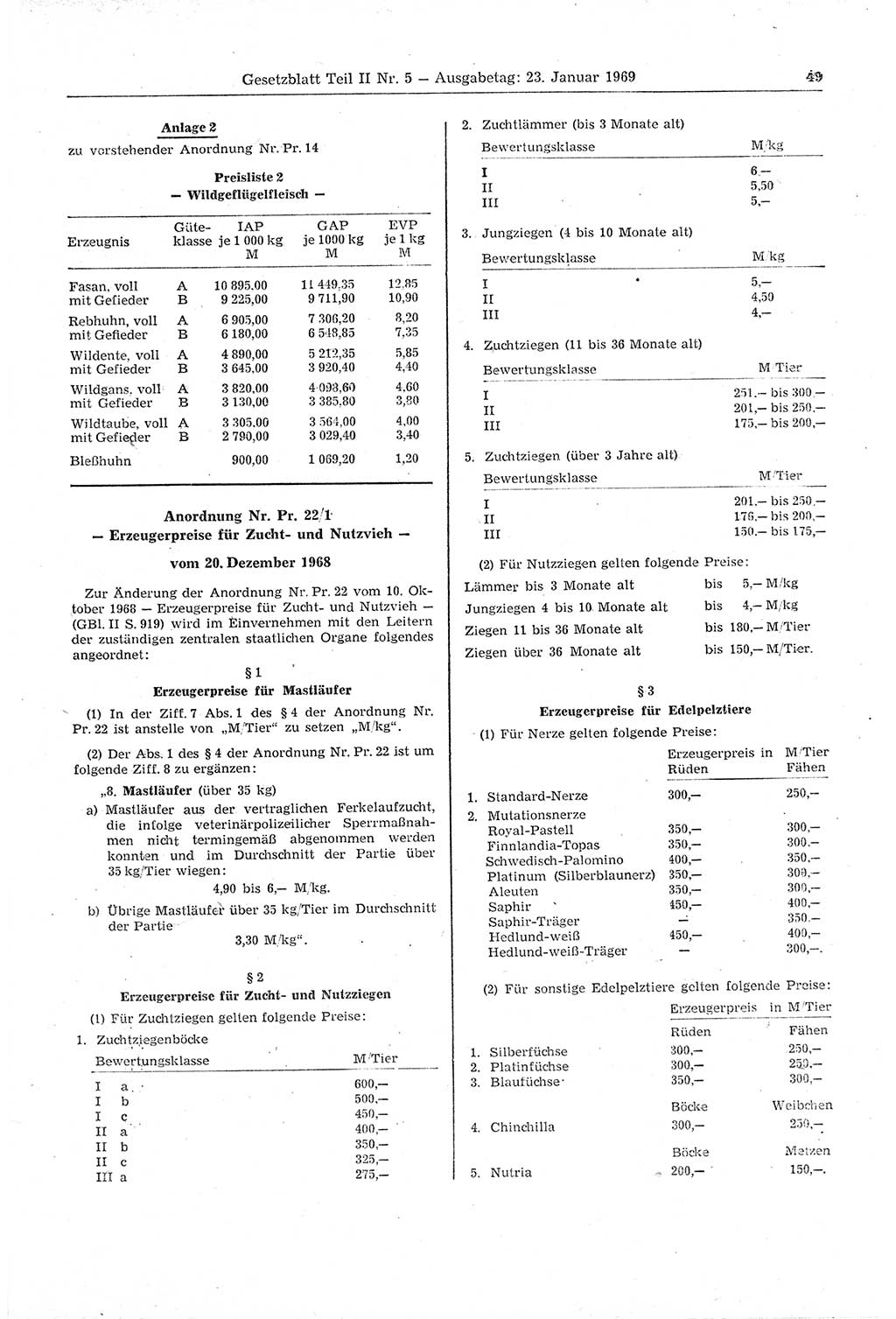 Gesetzblatt (GBl.) der Deutschen Demokratischen Republik (DDR) Teil ⅠⅠ 1969, Seite 49 (GBl. DDR ⅠⅠ 1969, S. 49)