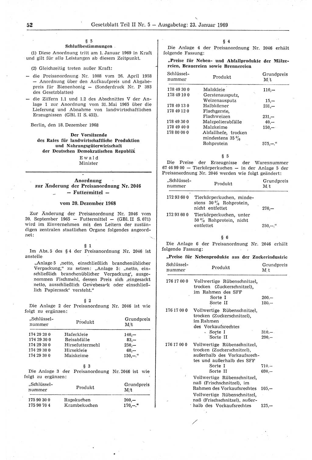 Gesetzblatt (GBl.) der Deutschen Demokratischen Republik (DDR) Teil ⅠⅠ 1969, Seite 52 (GBl. DDR ⅠⅠ 1969, S. 52)