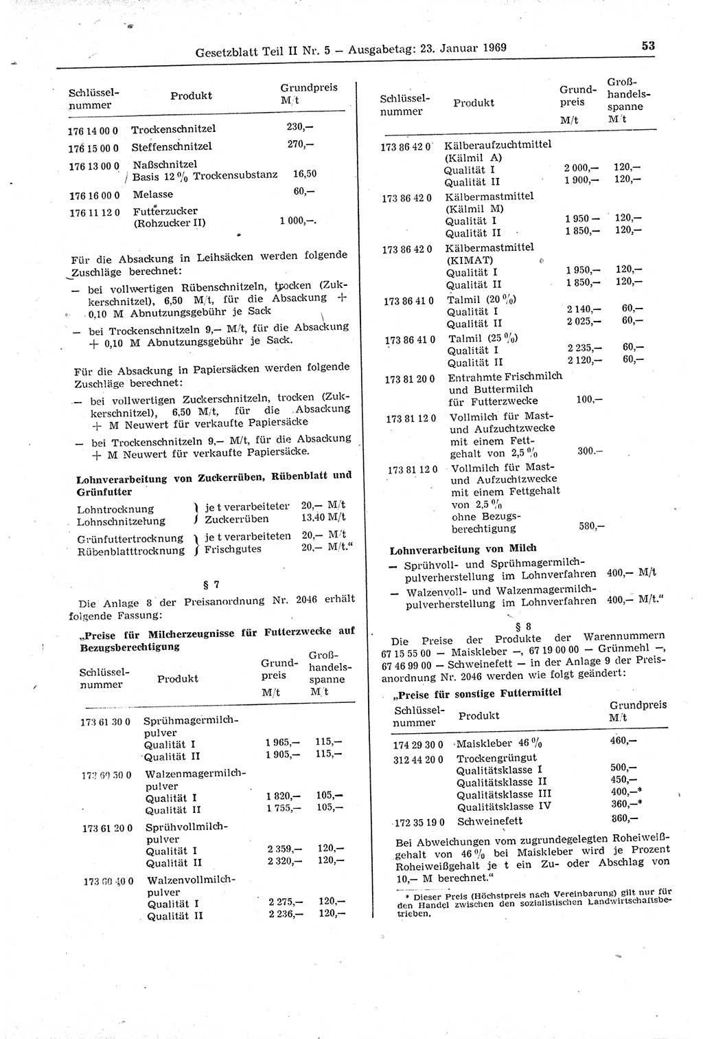 Gesetzblatt (GBl.) der Deutschen Demokratischen Republik (DDR) Teil ⅠⅠ 1969, Seite 53 (GBl. DDR ⅠⅠ 1969, S. 53)