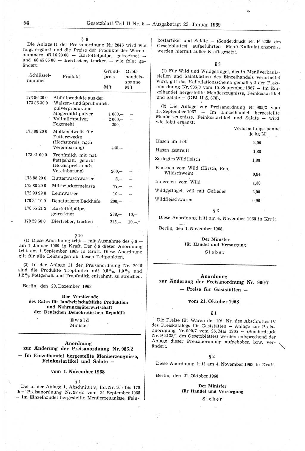 Gesetzblatt (GBl.) der Deutschen Demokratischen Republik (DDR) Teil ⅠⅠ 1969, Seite 54 (GBl. DDR ⅠⅠ 1969, S. 54)