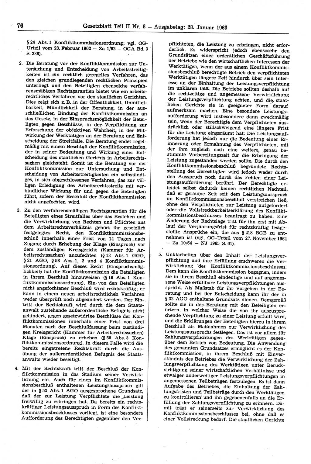 Gesetzblatt (GBl.) der Deutschen Demokratischen Republik (DDR) Teil ⅠⅠ 1969, Seite 76 (GBl. DDR ⅠⅠ 1969, S. 76)