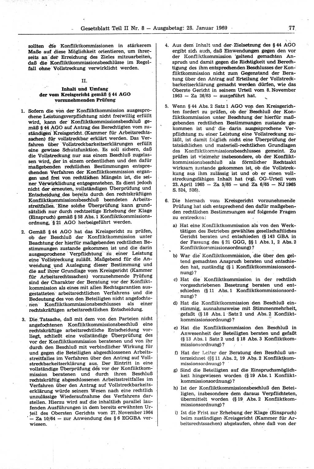 Gesetzblatt (GBl.) der Deutschen Demokratischen Republik (DDR) Teil ⅠⅠ 1969, Seite 77 (GBl. DDR ⅠⅠ 1969, S. 77)