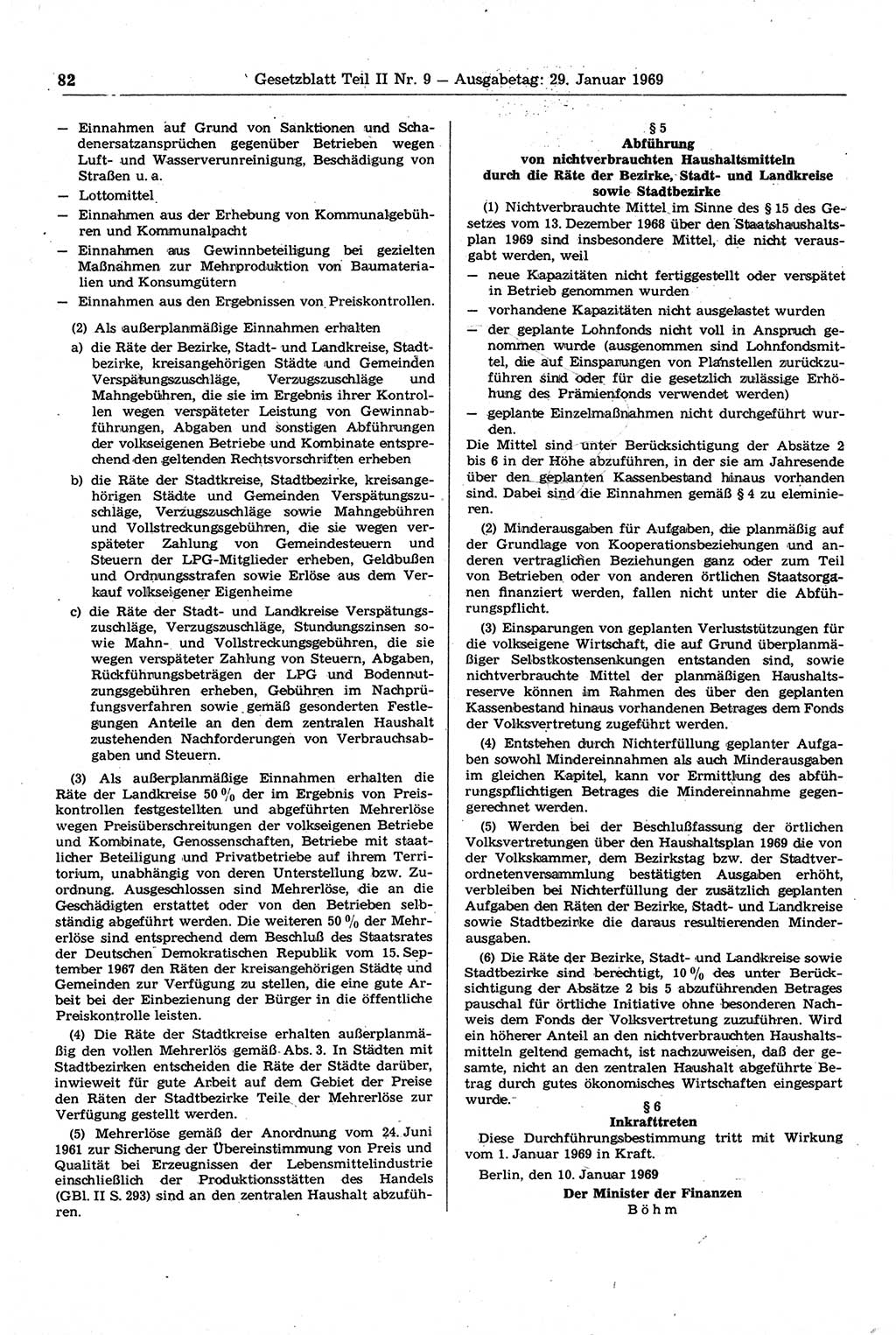 Gesetzblatt (GBl.) der Deutschen Demokratischen Republik (DDR) Teil ⅠⅠ 1969, Seite 82 (GBl. DDR ⅠⅠ 1969, S. 82)