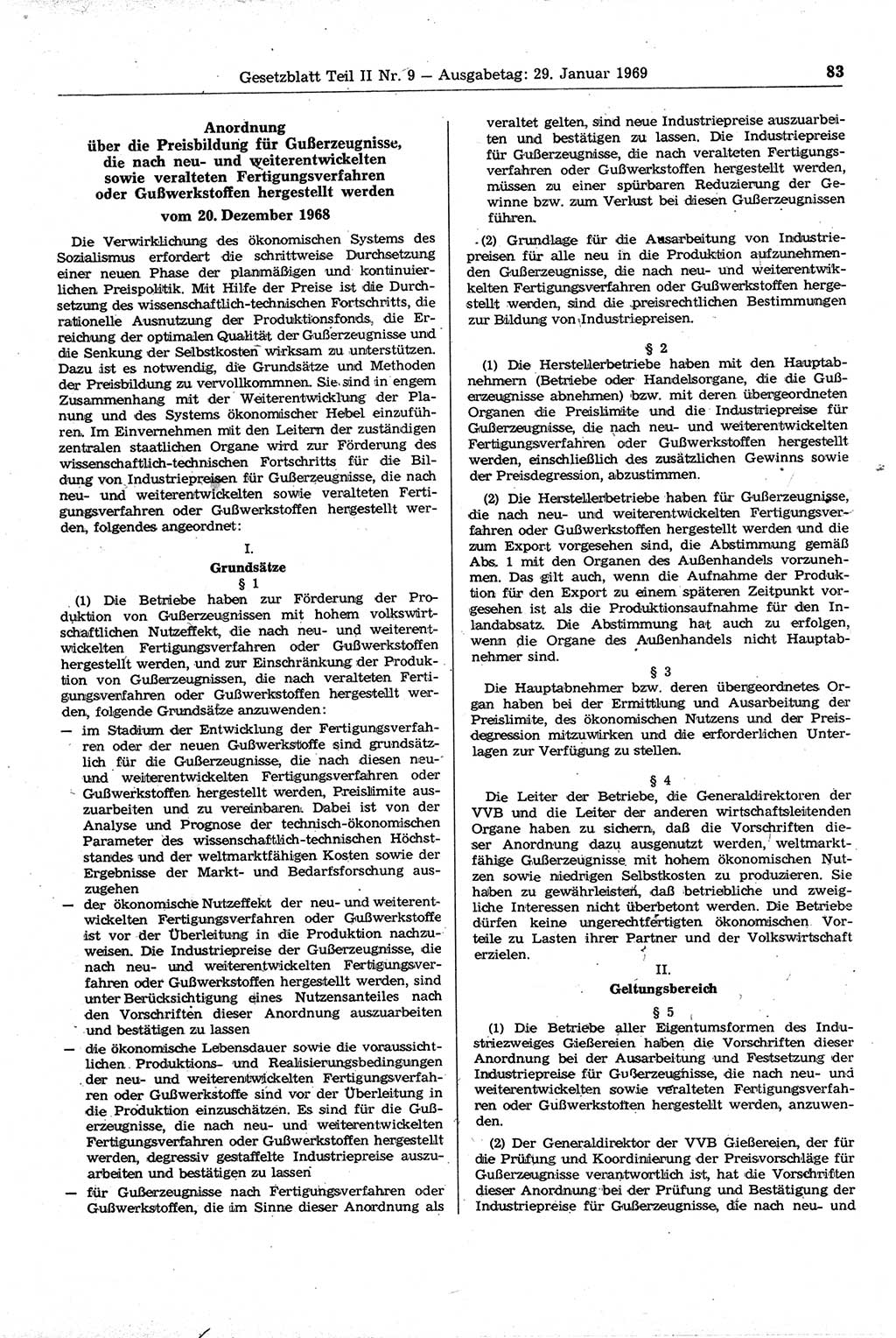 Gesetzblatt (GBl.) der Deutschen Demokratischen Republik (DDR) Teil ⅠⅠ 1969, Seite 83 (GBl. DDR ⅠⅠ 1969, S. 83)