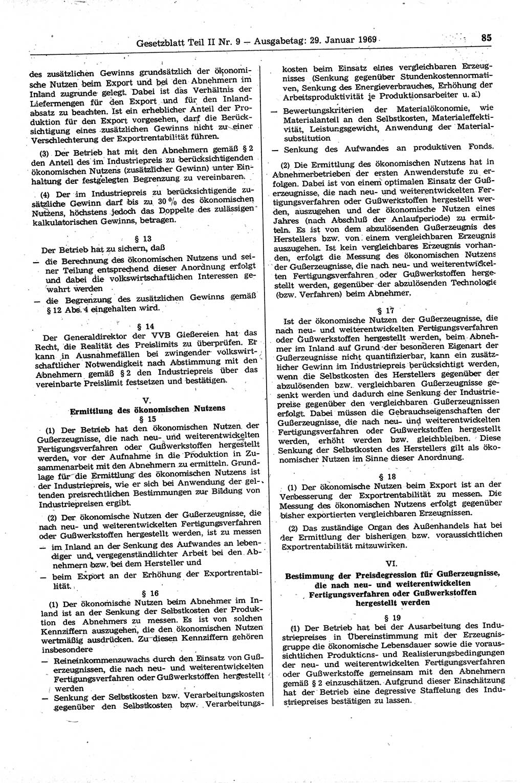 Gesetzblatt (GBl.) der Deutschen Demokratischen Republik (DDR) Teil ⅠⅠ 1969, Seite 85 (GBl. DDR ⅠⅠ 1969, S. 85)