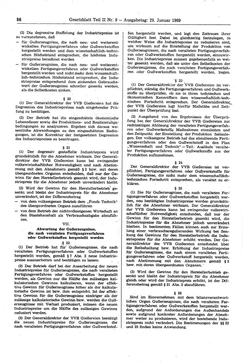 Gesetzblatt (GBl.) der Deutschen Demokratischen Republik (DDR) Teil ⅠⅠ 1969, Seite 86 (GBl. DDR ⅠⅠ 1969, S. 86)